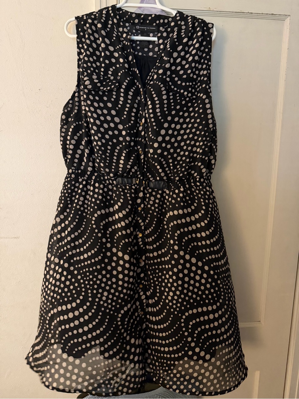 Fashion to Figure Black and Cream Polka Dot Sleeveless A-Line Dress